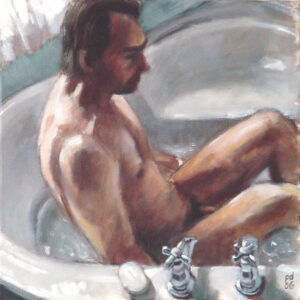 painting of man in bath