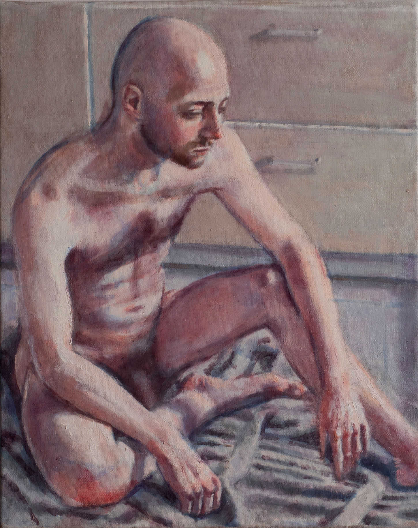 nude painting of man on floor
