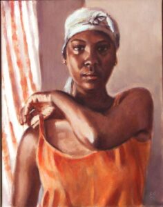 painting of woman in orange top