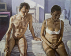 oil painting man and woman on bed