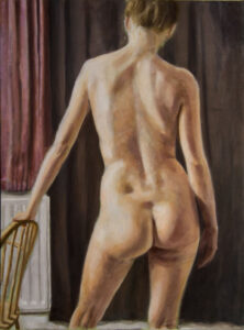 painting of nude woman with chair