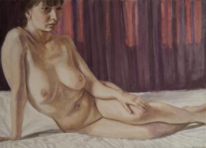 female nude with red curtains
