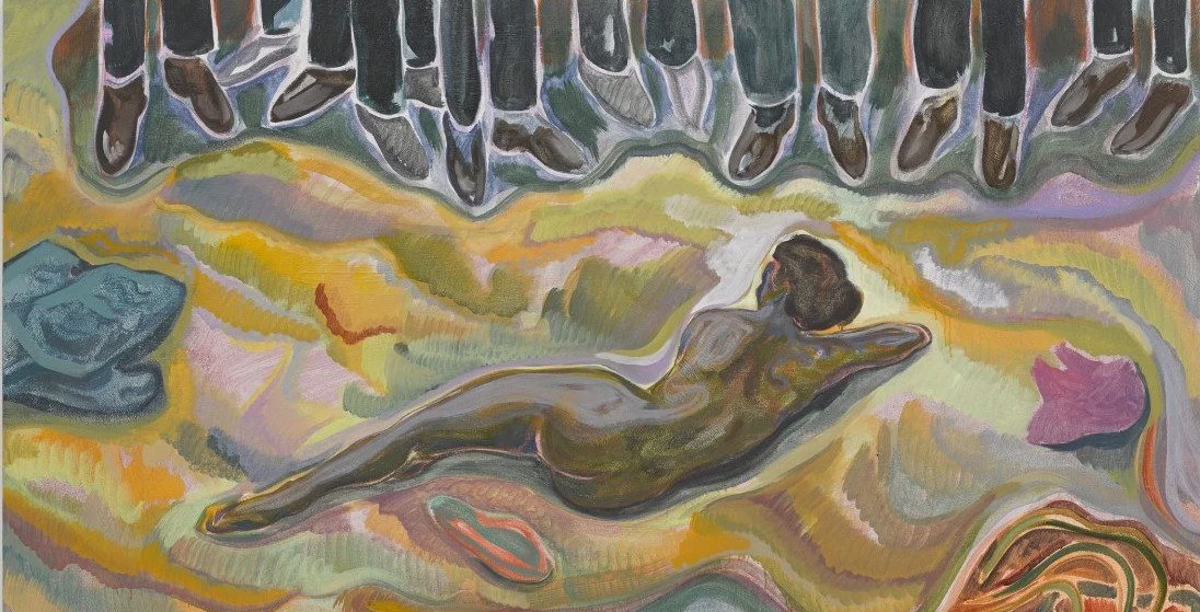 detail of the painting #mydressmychoice by michael armitage