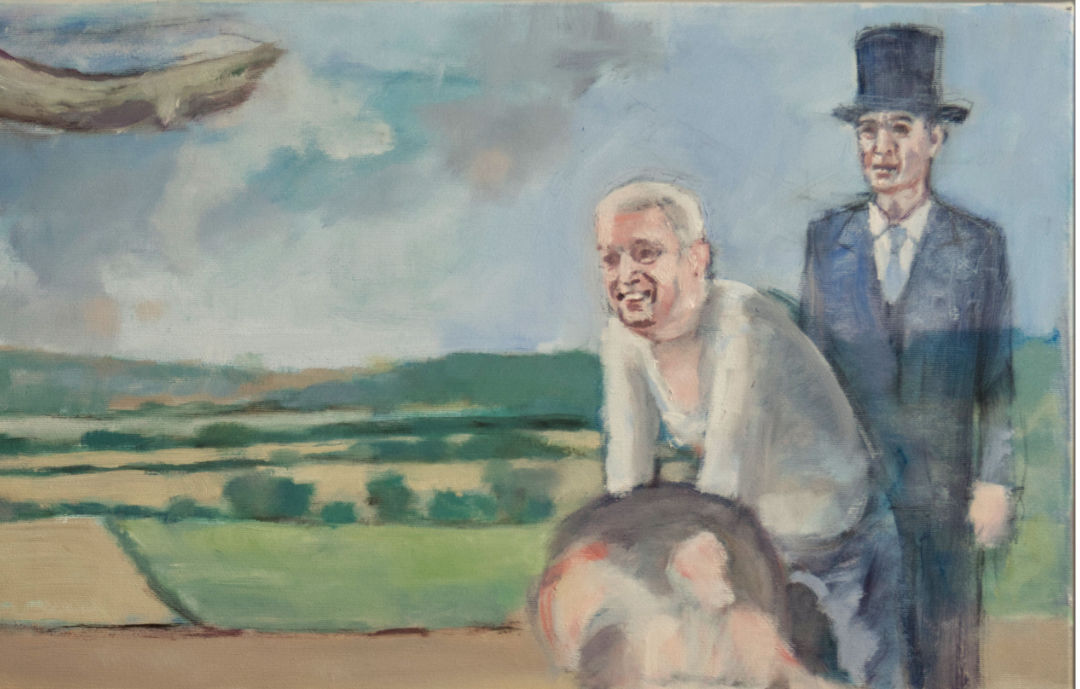 prince andrew and rees-mog in detail from the gleaners, a work in progress