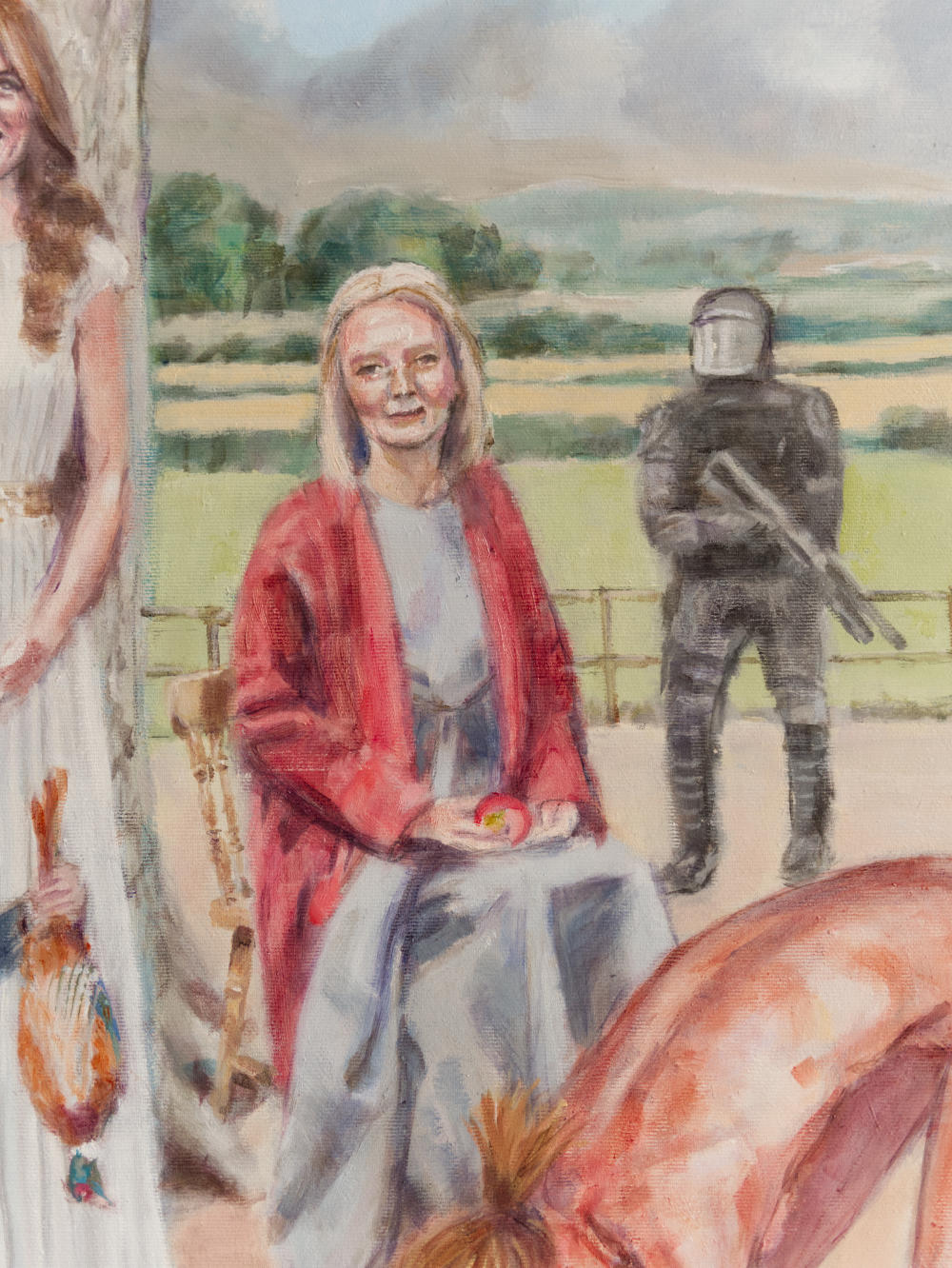 detail from the gleaners, with Liz Truss sitting under a tree