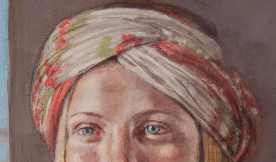 detail from portrait painting - head scarf on portrait of young woman
