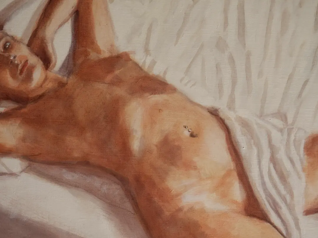 detail from painting woman on bed