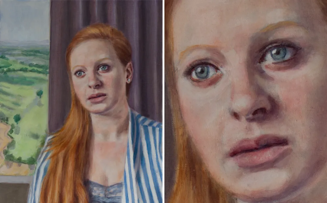 portrait painting of redhead with detailed closeup