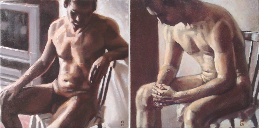 male nude studies - two nude men sat on chairs