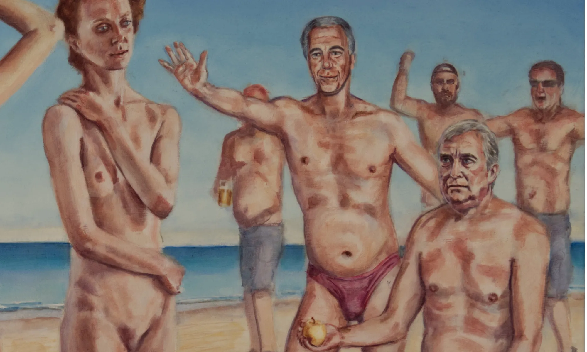 jeffrey epstein and prince andrew leering at naked women in detail from the judgement of men